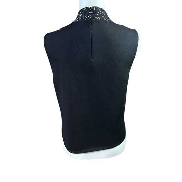 St. John Black Knit Sleeveless Top with Beaded Embellishments Sz Small - Picture 9 of 11